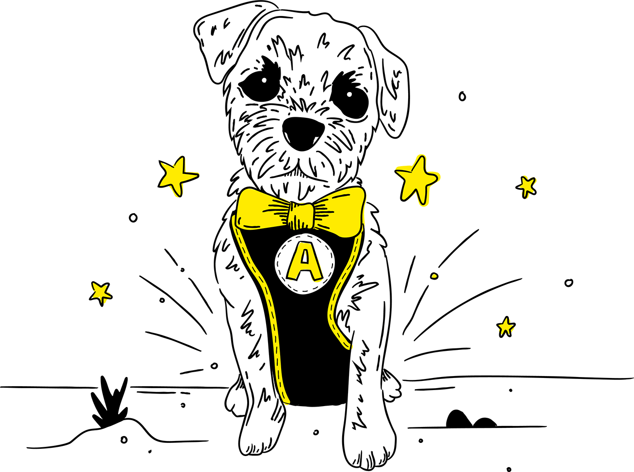 Illustration of Winston, one of the Alive dogs