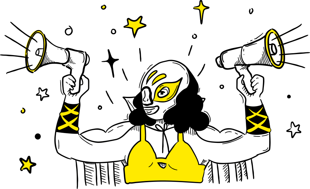 Illustration of a female wrestler holding megaphones