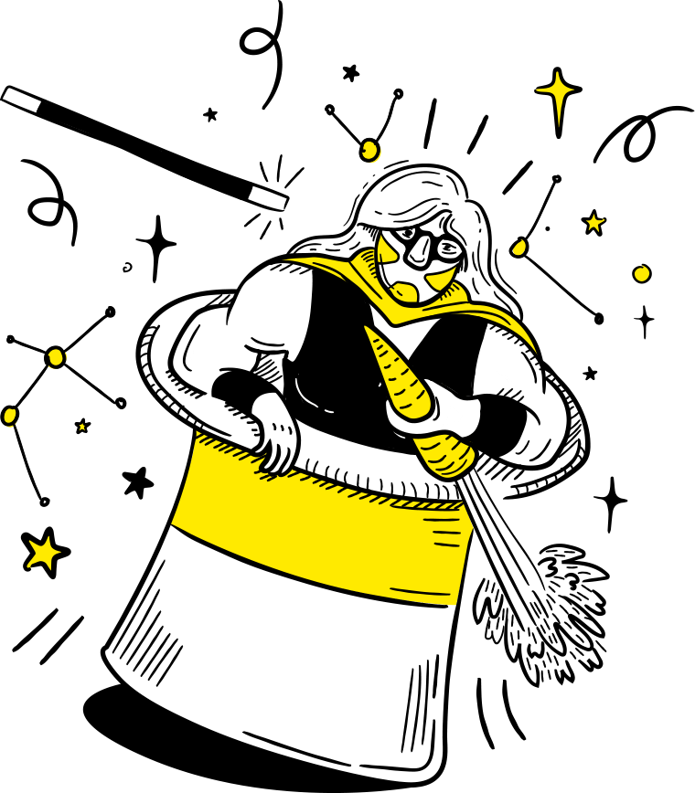 Illustration of a wrestler in a magician's top hat