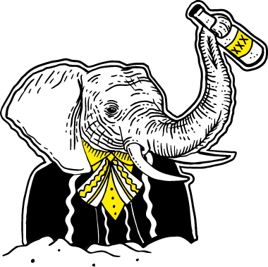 Illustration of an elephant wearing a Mariachi costume and holding a bottle