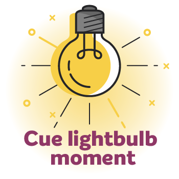 lightbulb image with the wording 'cue lightbulb moment'