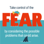 'take control of the fear by considering the possible problems that can arise' text on turquoise and red box 