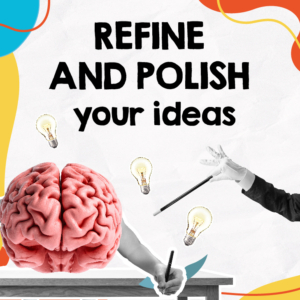 refine and polish your ideas. 5 creative campaign headaches fixed. With illustrative graphics of a hand holding a magic wand, with lightbulbs and a brain with a hand writing