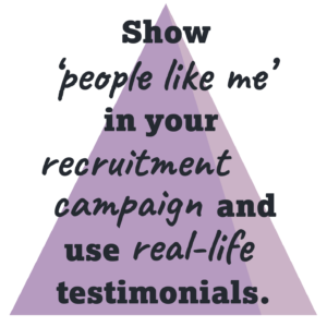 Show 'peple like me' in your recruitment campaign and use of real life testimonials. 